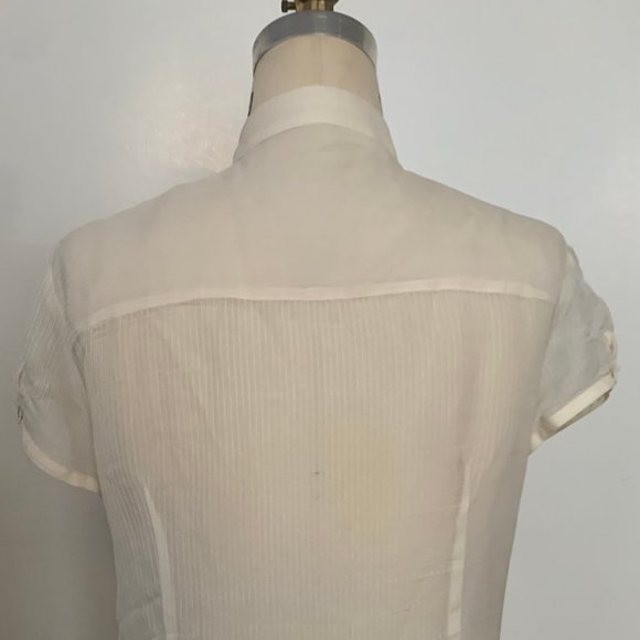 Zara Cream Silk Chiffon Blouse, Short Sleeve, Size L. - Picture 2 of 5